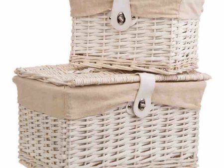 A set of two trunks Alexandra House Living White Willow wood 30 x 23 x 40 cm For Cheap