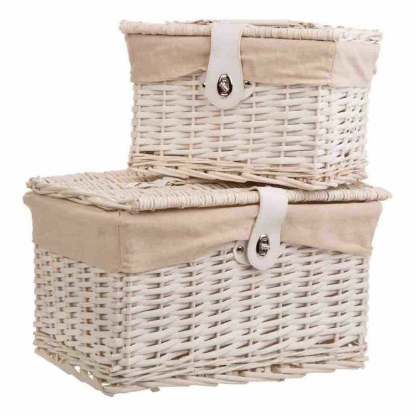 A set of two trunks Alexandra House Living White Willow wood 30 x 23 x 40 cm For Cheap