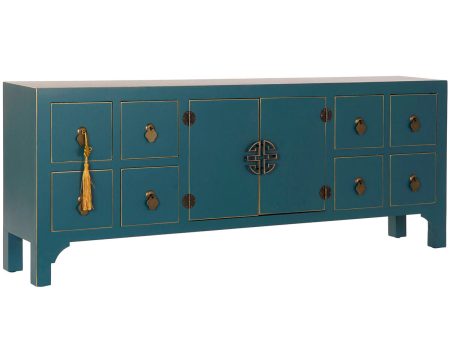 TV furniture DKD Home Decor Fir Dark blue MDF Wood 130 x 24 x 51 cm For Sale