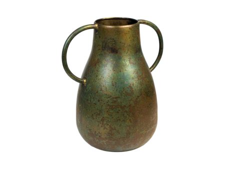 Vase Romimex Antique Brown Metal 25 x 26 x 17 cm With handles For Discount