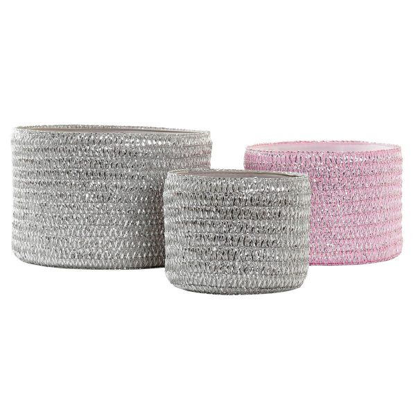 Basket set DKD Home Decor Grey Pink polypropylene 27 x 27 x 17 cm Sale