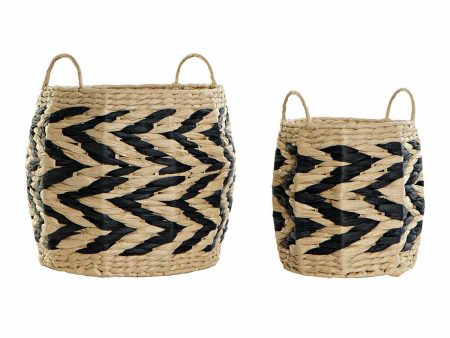 Basket set DKD Home Decor Black Light brown Natural Fibre Boho 30 x 30 x 30 cm 2 Pieces (2 Units) Discount