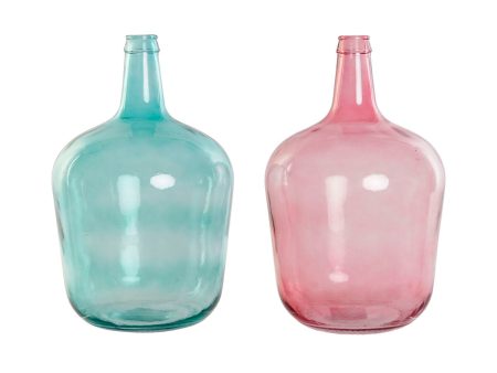 Vase DKD Home Decor Green Pink Tempered Glass 25 x 25 x 40 cm (2 Units) For Sale