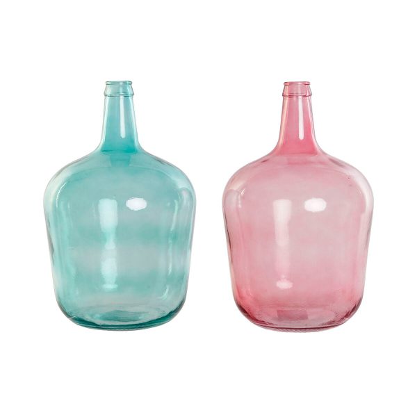 Vase DKD Home Decor Green Pink Tempered Glass 25 x 25 x 40 cm (2 Units) For Sale