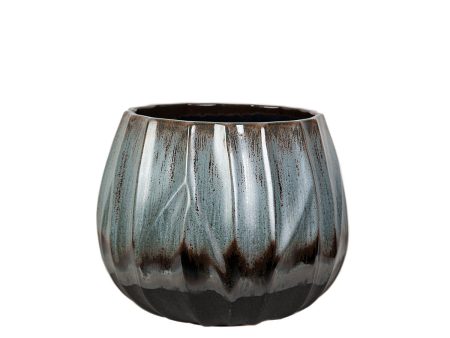 Planter Romimex Blue Black Ceramic 24 x 24 x 24 cm Online now