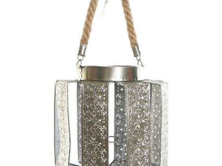 Candle Holder DKD Home Decor 21 x 21 x 23 cm Silver Metal Rope Arab Online Hot Sale