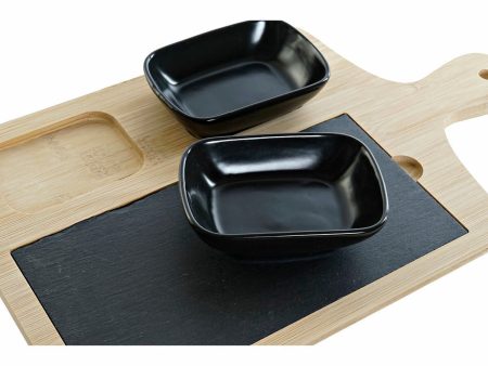 Appetizer Set DKD Home Decor Black Natural Bamboo Plastic Stoneware Board Cottage 33 x 19,7 x 3,5 cm (4 pcs) Cheap