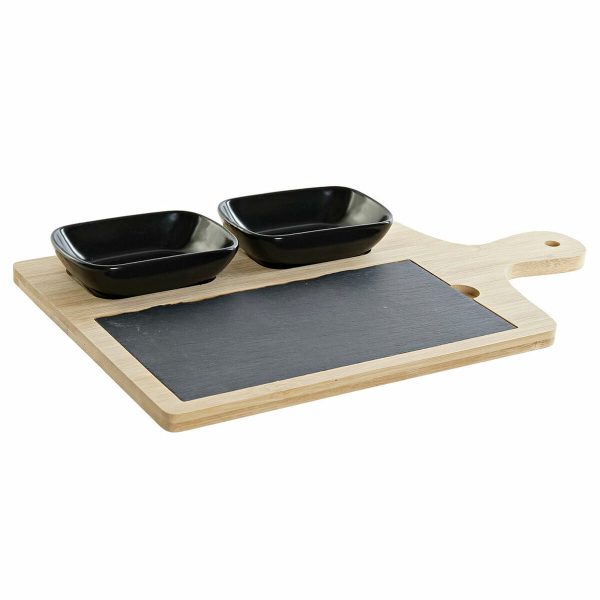 Appetizer Set DKD Home Decor Black Natural Bamboo Plastic Stoneware Board Cottage 33 x 19,7 x 3,5 cm (4 pcs) Cheap