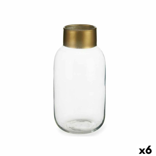 Vase Transparent Golden Glass 11,5 x 24 x 11,5 cm (6 Units) Sale