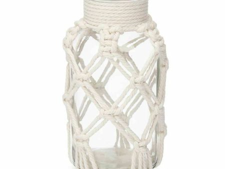 Vase White Cloth Glass 9 x 17 x 9 cm (12 Units) Macrame Online Hot Sale