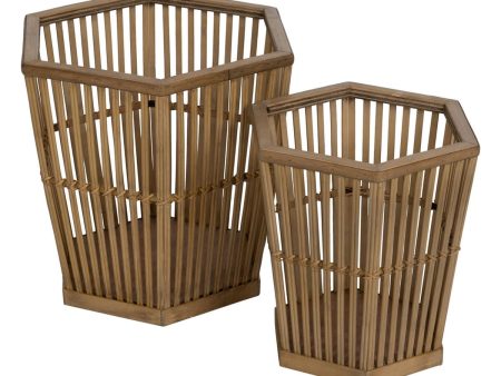 Set of Planters Natural Bamboo 39 x 34,5 x 35 cm (2 Units) Online Hot Sale