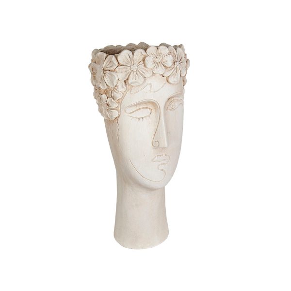 Planter Romimex Grey Resin Flowers Bust 22 x 49 x 21 cm Online