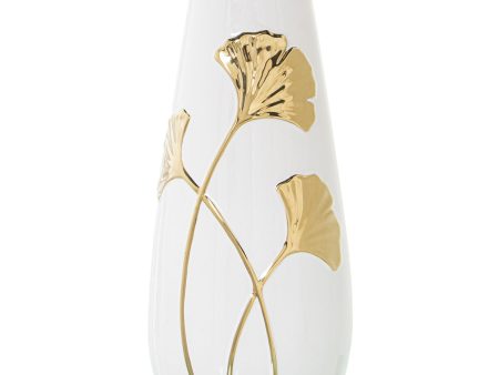 Vase Alexandra House Living White Golden Ceramic Flowers 16 x 17 x 33 cm For Discount