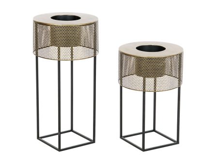 Set of Planters DKD Home Decor 33 x 33 x 67 cm Black Golden Metal Loft Fashion