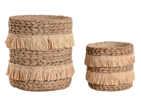 Set of Planters Home ESPRIT Brown Raffia Cement Tropical 23 x 22 x 25 cm Online