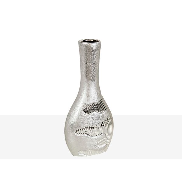 Vase Romimex Silver Ceramic 15 x 33 x 8 cm Fashion