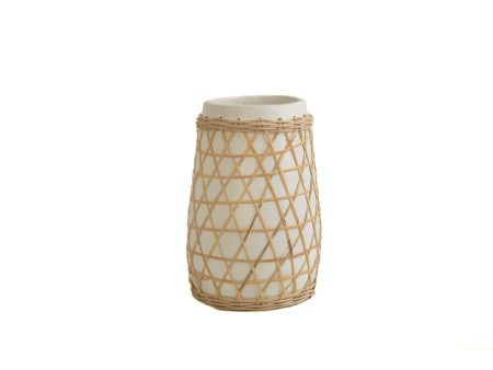 Vase Romimex White Ceramic Rattan 20 x 30 x 20 cm For Discount