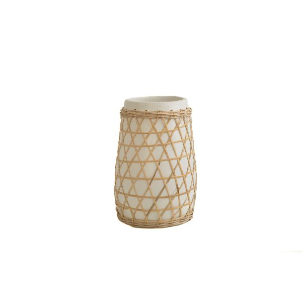 Vase Romimex White Ceramic Rattan 20 x 30 x 20 cm For Discount