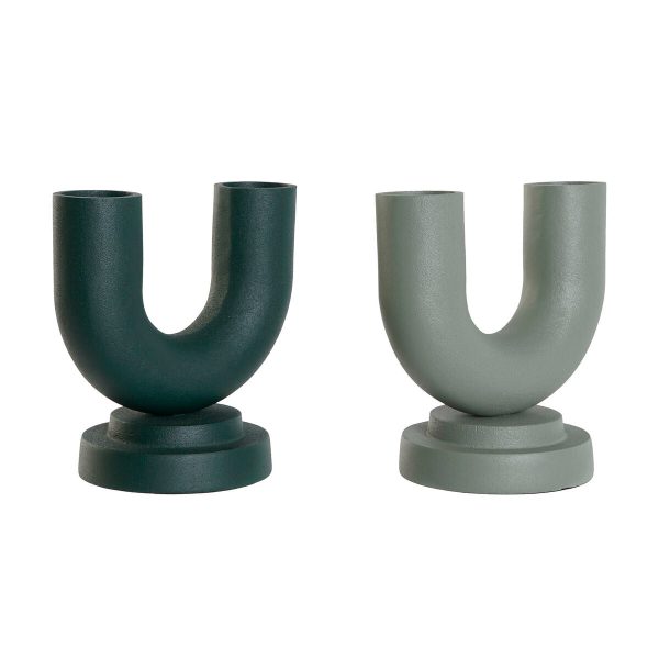 Vase Home ESPRIT Green Aluminium 18 x 13 x 19 cm (2 Units) For Sale