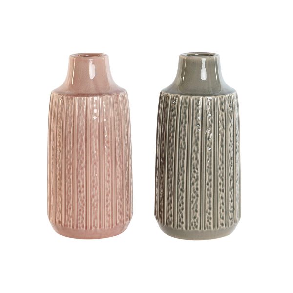 Vase Home ESPRIT Grey Pink Porcelain 15 x 15 x 31 cm (2 Units) Discount