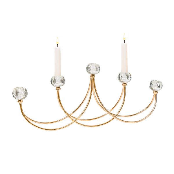 Candle Holder Romimex Golden Metal Glass 52 x 8 x 22 cm Fashion