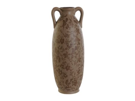 Vase Home ESPRIT Brown Green Stoneware Leaf of a plant 13 x 13 x 35 cm Online Hot Sale