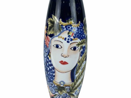 Vase DKD Home Decor 14 x 14 x 39 cm Face Porcelain Blue Multicolour Online Hot Sale