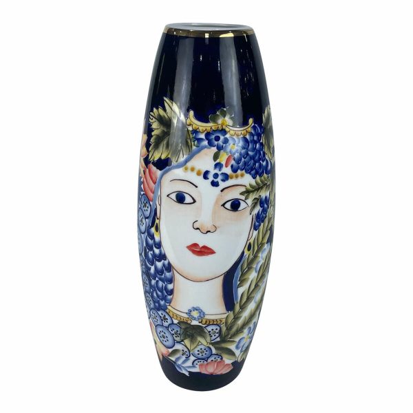 Vase DKD Home Decor 14 x 14 x 39 cm Face Porcelain Blue Multicolour Online Hot Sale