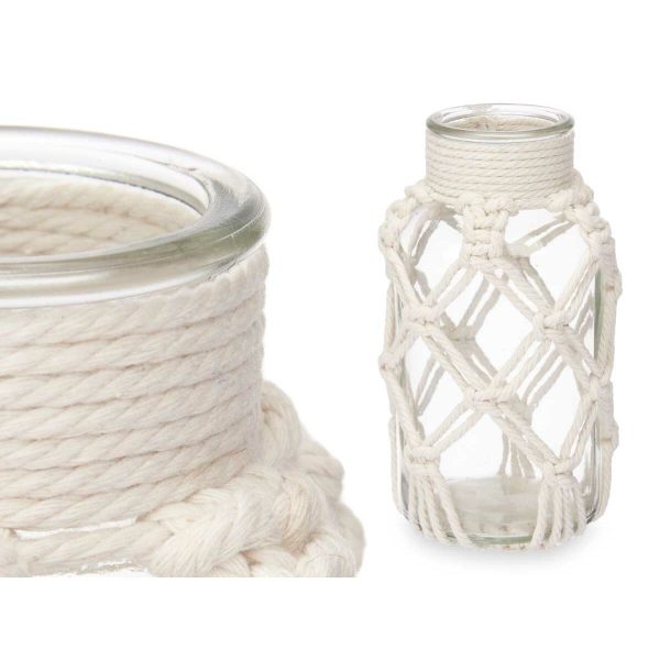 Vase White Cloth Glass 9 x 17 x 9 cm (12 Units) Macrame Online Hot Sale