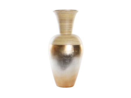 Vase DKD Home Decor Natural Silver Golden Mother of pearl Bamboo Tropical Leaf of a plant (25 x 25 x 53 cm) Sale