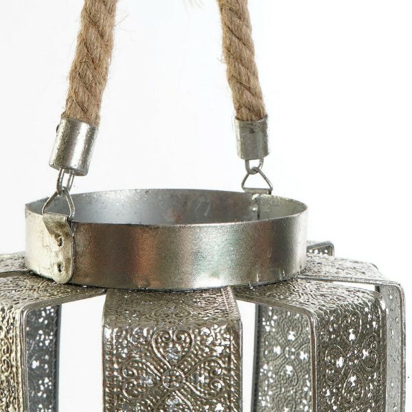 Candle Holder DKD Home Decor 21 x 21 x 23 cm Silver Metal Rope Arab Online Hot Sale