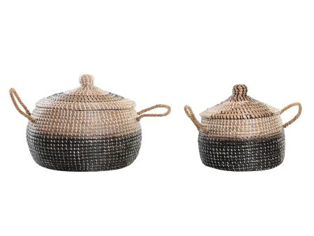 Basket set DKD Home Decor Grey Natural Bicoloured Seagrass Boho 41 x 41 x 33 cm (2 Units) Online now