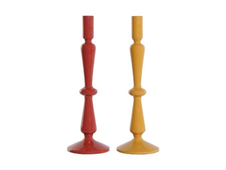 Candle Holder Home ESPRIT Mustard Terracotta Aluminium 10 x 10 x 32 cm (2 Units) on Sale