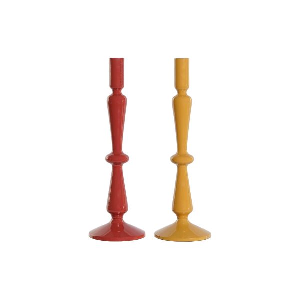 Candle Holder Home ESPRIT Mustard Terracotta Aluminium 10 x 10 x 32 cm (2 Units) on Sale