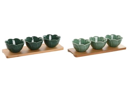 Appetizer Set Home ESPRIT Green Dark green Bamboo Porcelain Tropical 4 Pieces 32 x 10 x 7 cm (2 Units) Online Sale