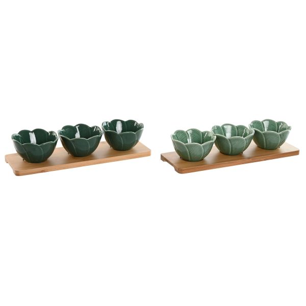 Appetizer Set Home ESPRIT Green Dark green Bamboo Porcelain Tropical 4 Pieces 32 x 10 x 7 cm (2 Units) Online Sale