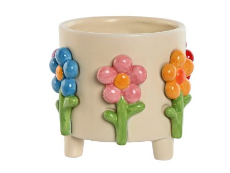 Planter Home ESPRIT Multicolour Cream Dolomite Flowers 20 x 20 x 18 cm Sale