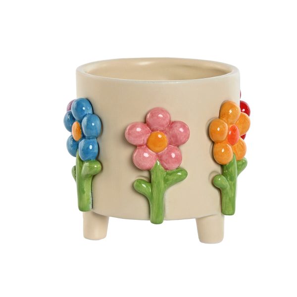 Planter Home ESPRIT Multicolour Cream Dolomite Flowers 20 x 20 x 18 cm Sale