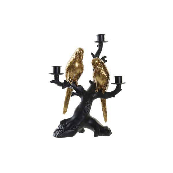 Candle Holder DKD Home Decor Black Golden Resin Parrot Tropical 22,5 x 13 x 29,5 cm Fashion