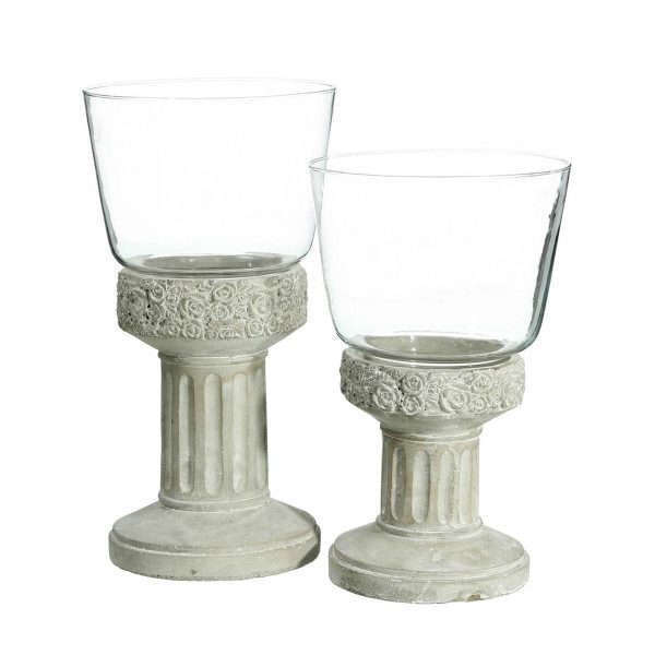 Candleholder 17,5 x 17,5 x 33,5 cm Crystal Grey Cement Fashion