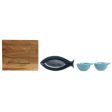 Appetizer Set Home ESPRIT Blue Sky blue Porcelain Acacia Mediterranean Fish 19,5 x 16,5 x 1,3 cm 4 Pieces Sale