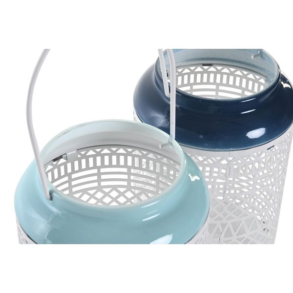 Candleholder DKD Home Decor Sky blue Navy Blue Metal 15 x 15 x 24,5 cm (2 Units) Online Hot Sale