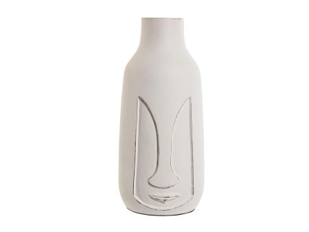 Vase Home ESPRIT White Mango wood Modern Face 15 x 15 x 30 cm Online Hot Sale