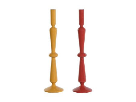 Candle Holder Home ESPRIT Mustard Terracotta Aluminium 10 x 10 x 41 cm (2 Units) Fashion