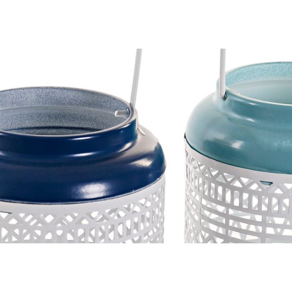 Candleholder DKD Home Decor Sky blue Navy Blue Metal 15 x 15 x 24,5 cm (2 Units) Online Hot Sale