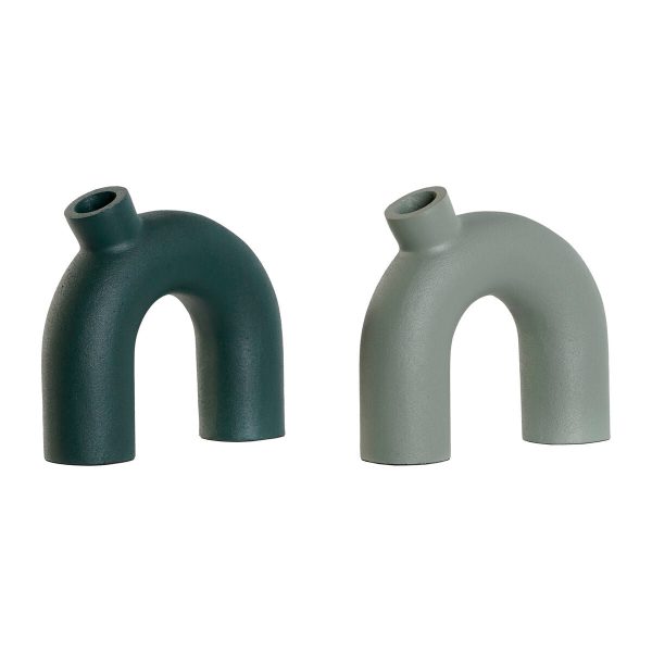 Vase Home ESPRIT Green Aluminium 19 x 5 x 17 cm (2 Units) Cheap