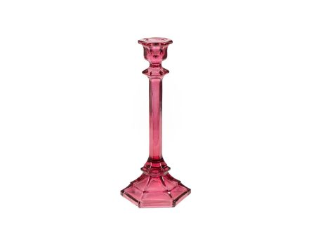 Candleholder Romimex Fuchsia Glass 10 x 24 x 10 cm For Cheap