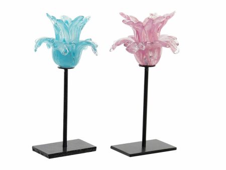 Candleholder DKD Home Decor Blue Pink Metal Crystal 12 x 12 x 24 cm (2 Units) Cheap