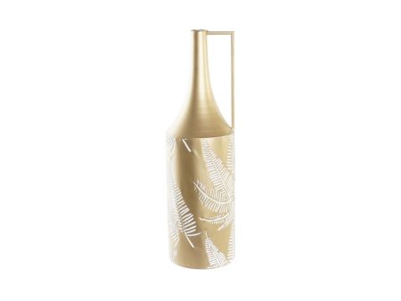 Vase DKD Home Decor Golden Metal Cream Tropical Leaf of a plant (21 x 21 x 71 cm) Sale