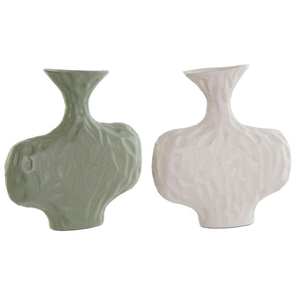 Vase DKD Home Decor White Green Aluminium 20 x 6 x 21 cm (2 Units) Hot on Sale